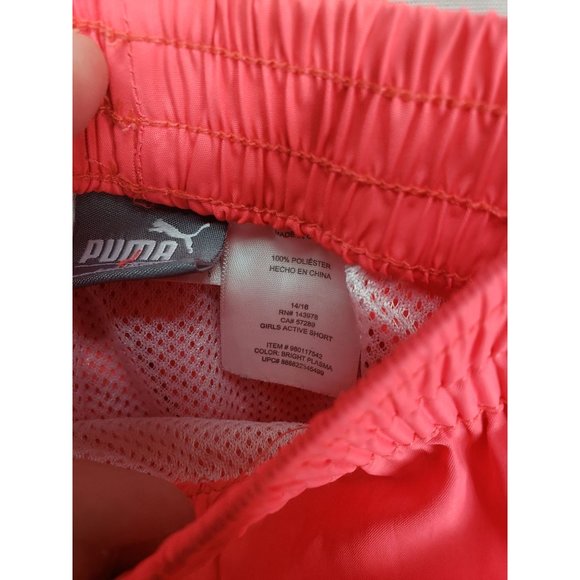 PUMA GIRLS PACER MESH OVERLAY BRIGHT PLASMA ELASTIC WAIST SHORTS SIZE Large 14/1 - Picture 3 of 9